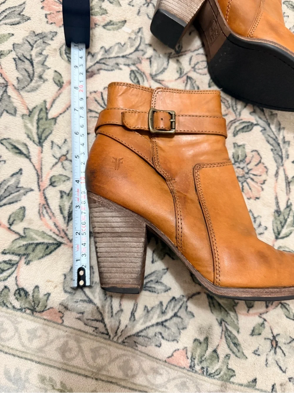 Frye Cognac Leather Buckle Ankle Booties